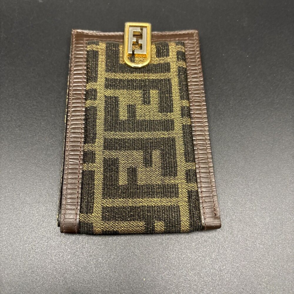 Fendi Vintage FF Monogram Canvas Brown Leather Wallet Bi-Fold Italy S.A.S.